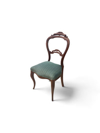 Victorian Style Balloon Back Chair with Green & Teal Striped Upholstery