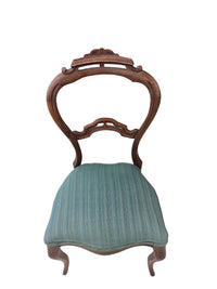 Victorian Style Balloon Back Chair with Green & Teal Striped Upholstery