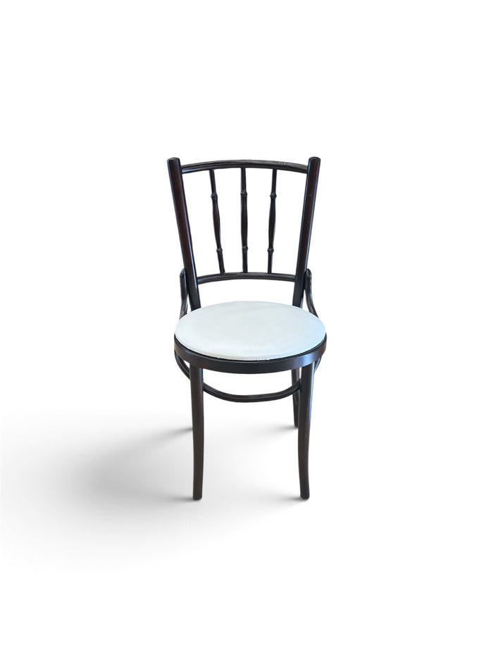 Bentwood Dark Wooden Frame Chairs with Upholstered White Ivory Seat Cushion