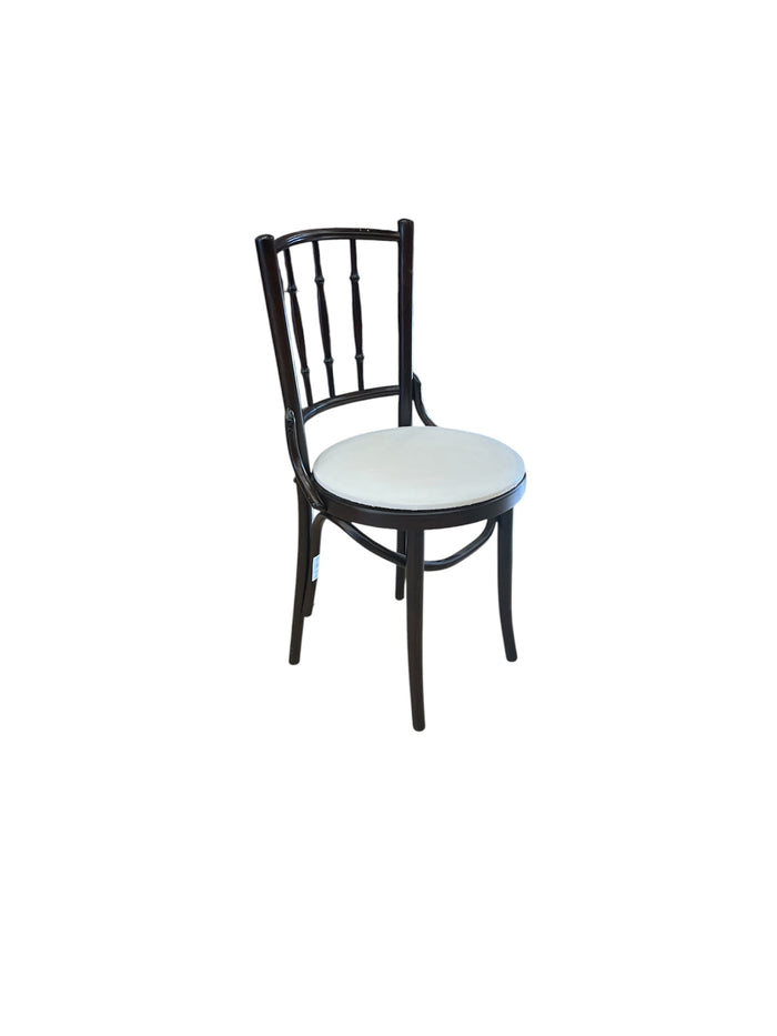 Bentwood Dark Wooden Frame Chairs with Upholstered White Ivory Seat Cushion