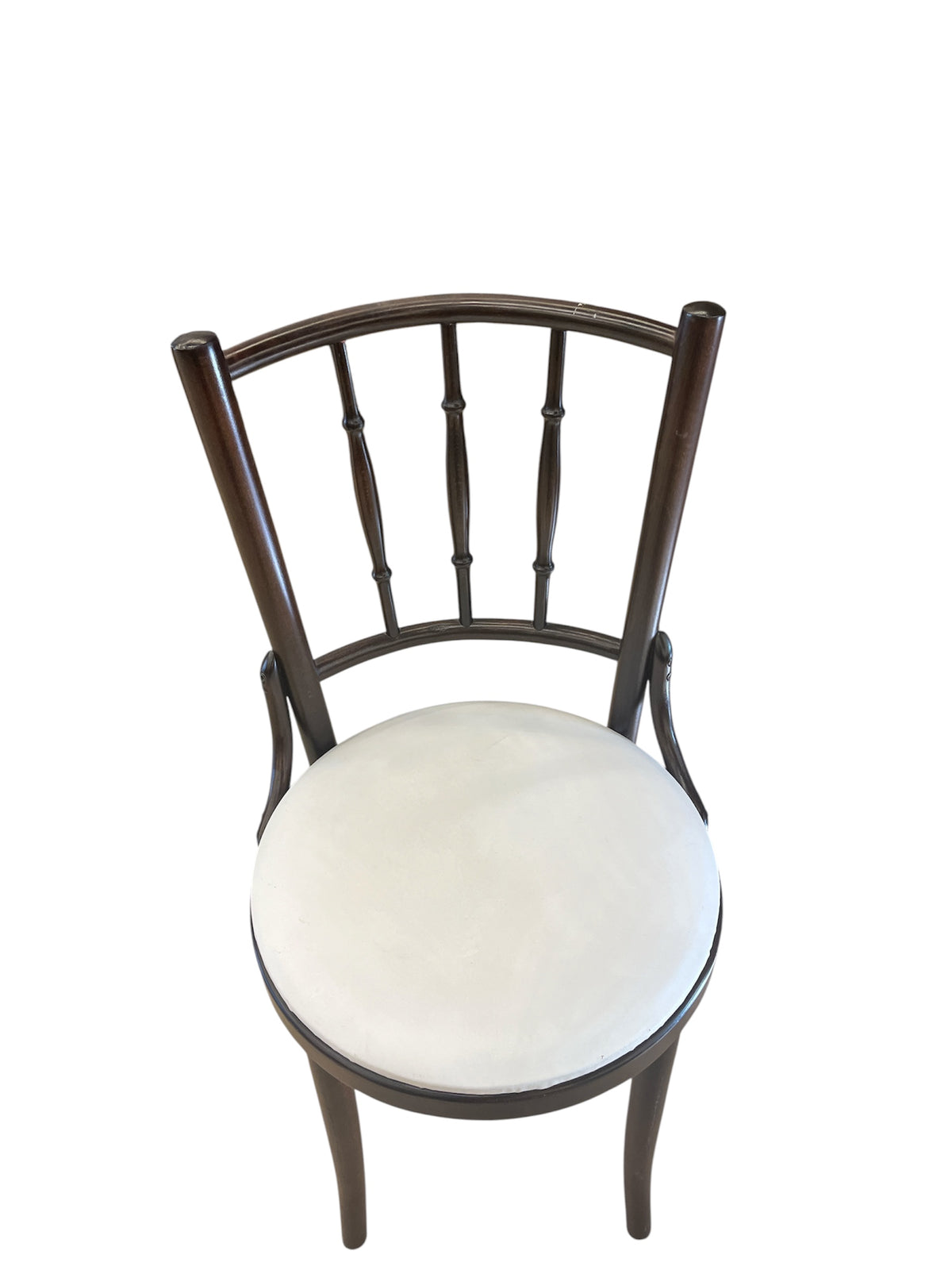 Bentwood Dark Wooden Frame Chairs with Upholstered White Ivory Seat Cushion