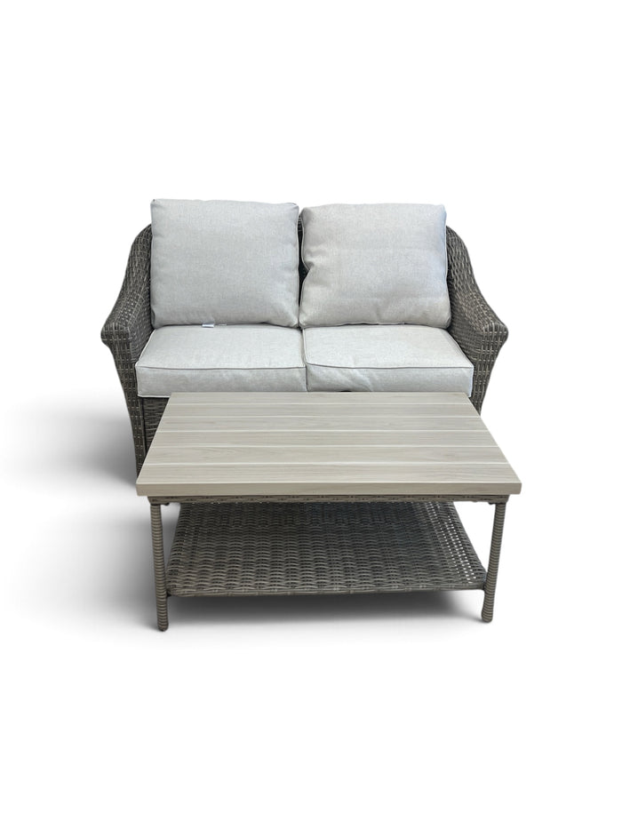 2 Piece Outdoor Wicker Loveseat & Coffee Table