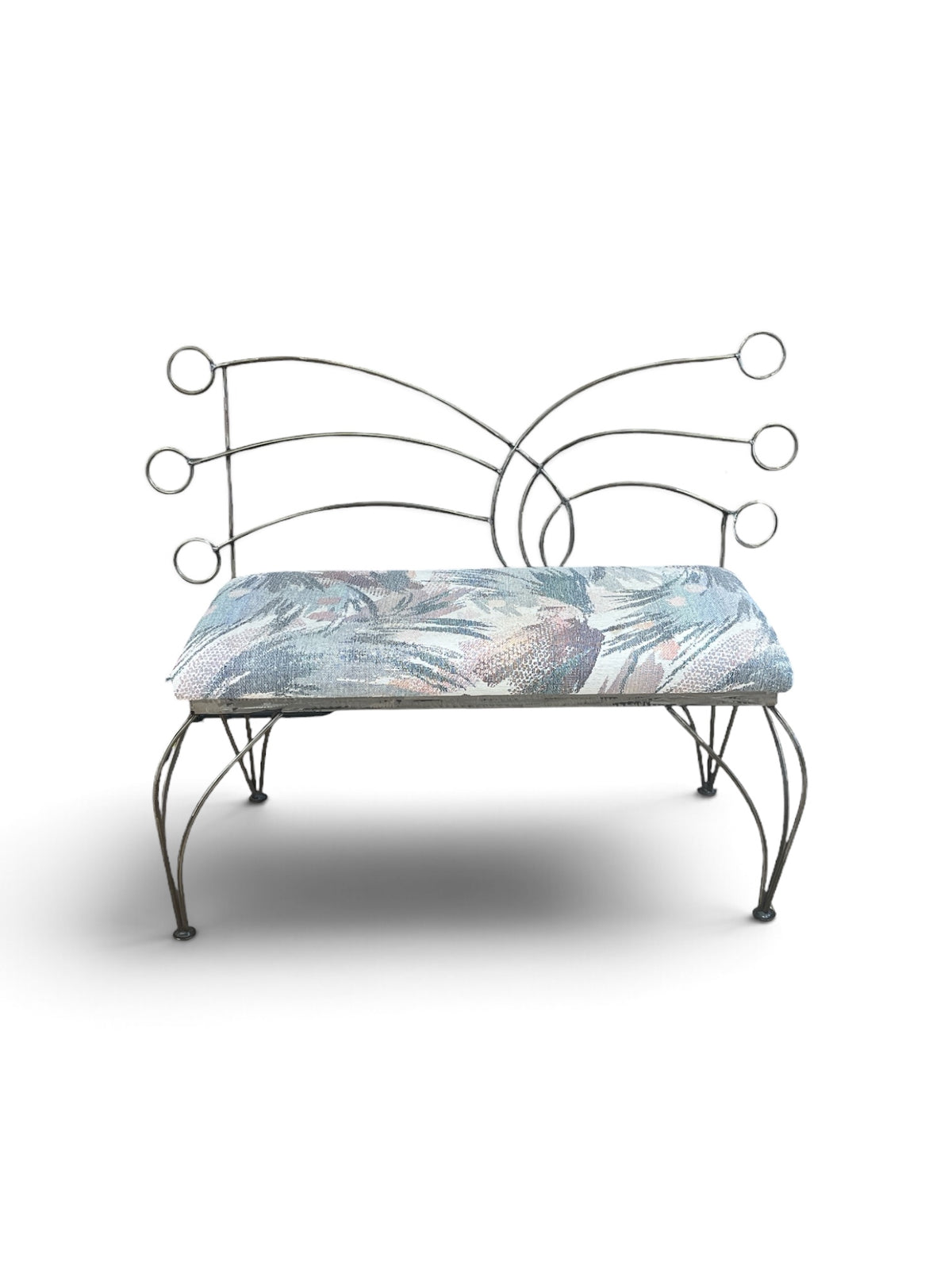 Decorative Metal Accent Bench with Floral Upholstery