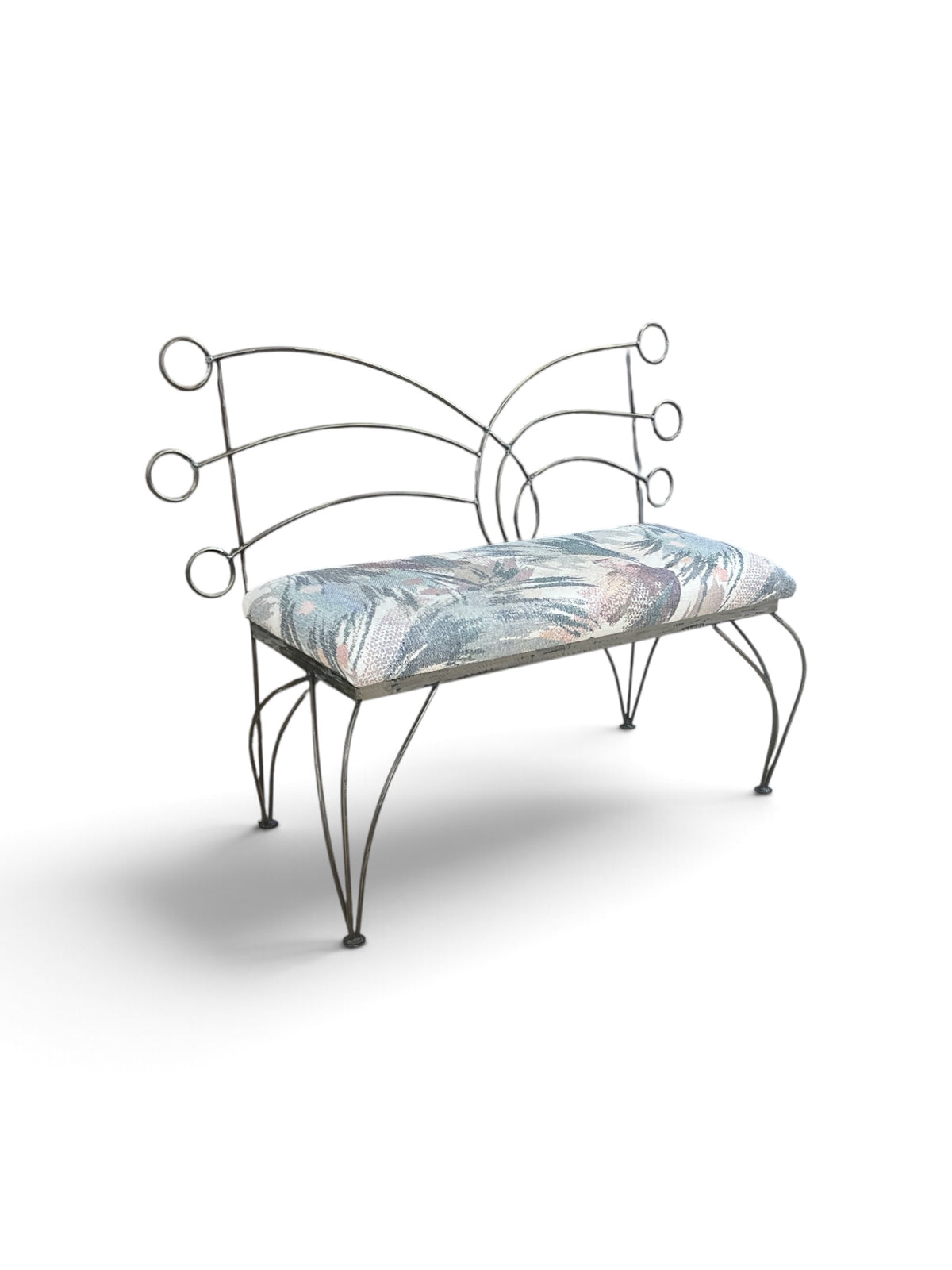 Decorative Metal Accent Bench with Floral Upholstery