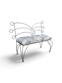 Decorative Metal Accent Bench with Floral Upholstery