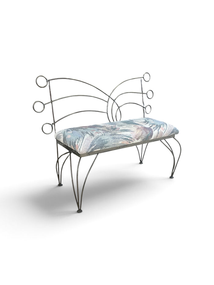 Decorative Metal Accent Bench with Floral Upholstery