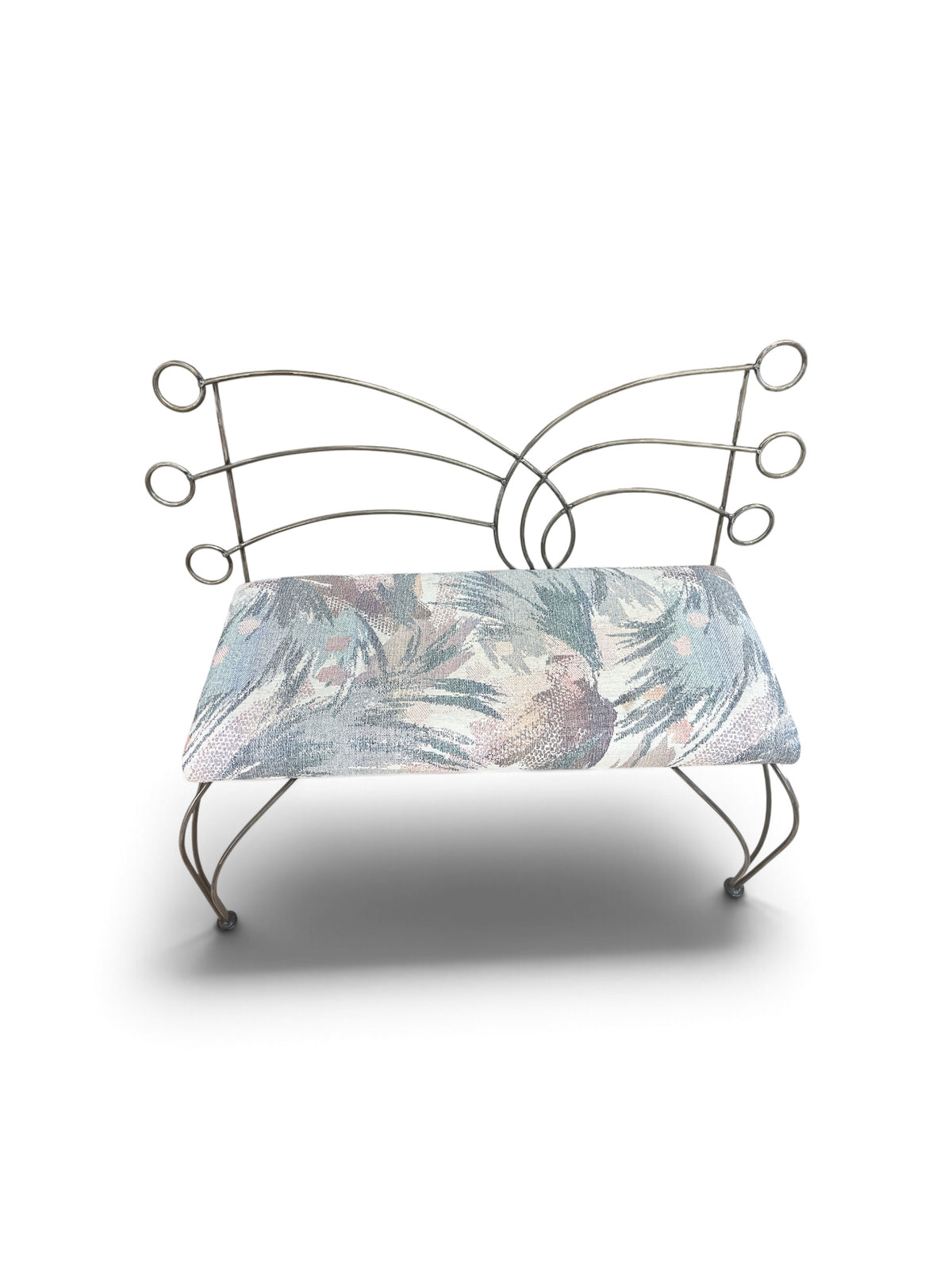 Decorative Metal Accent Bench with Floral Upholstery