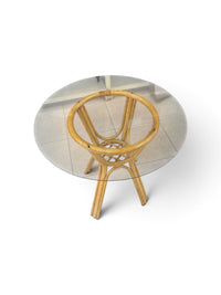 Round Glass Top Dining Table  with Woven Rattan Base