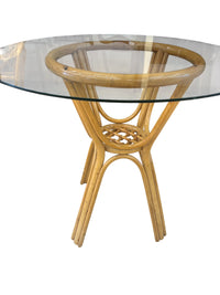 Round Glass Top Dining Table  with Woven Rattan Base