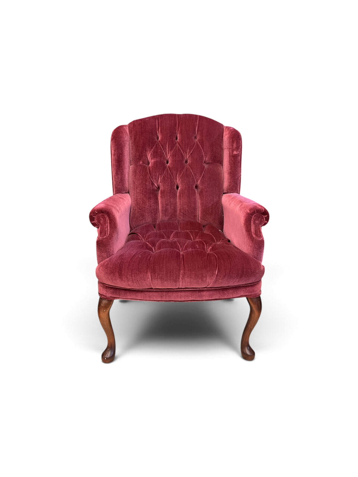 Merlot Velvet Tufted Wing Chair