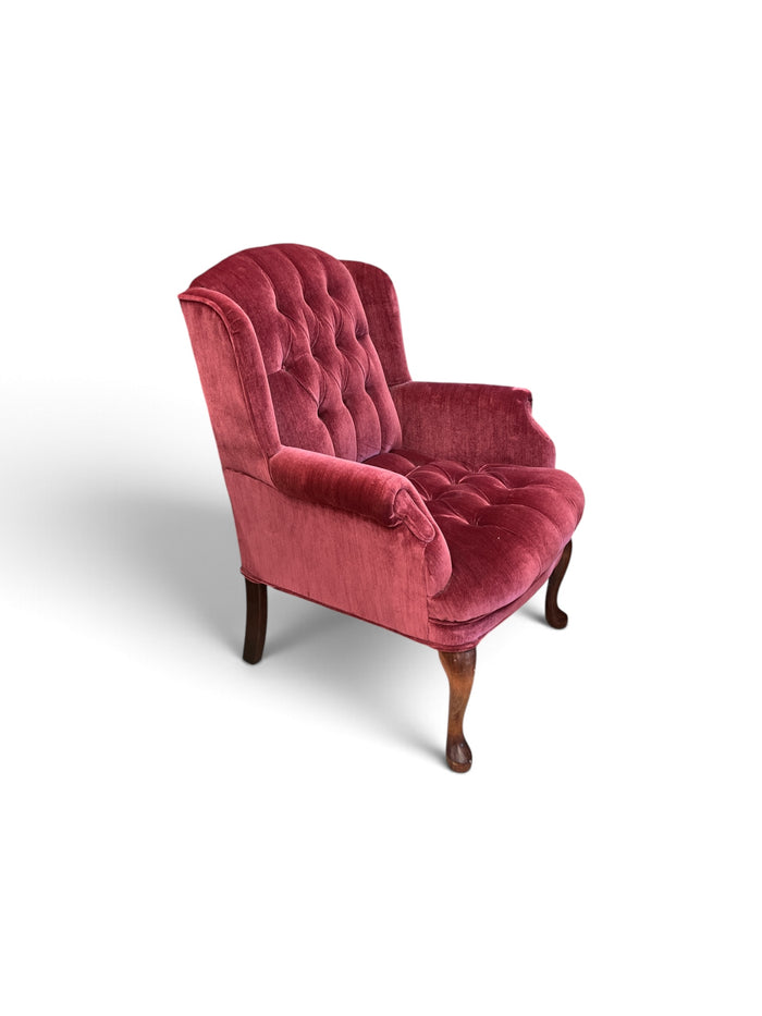 Merlot Velvet Tufted Wing Chair