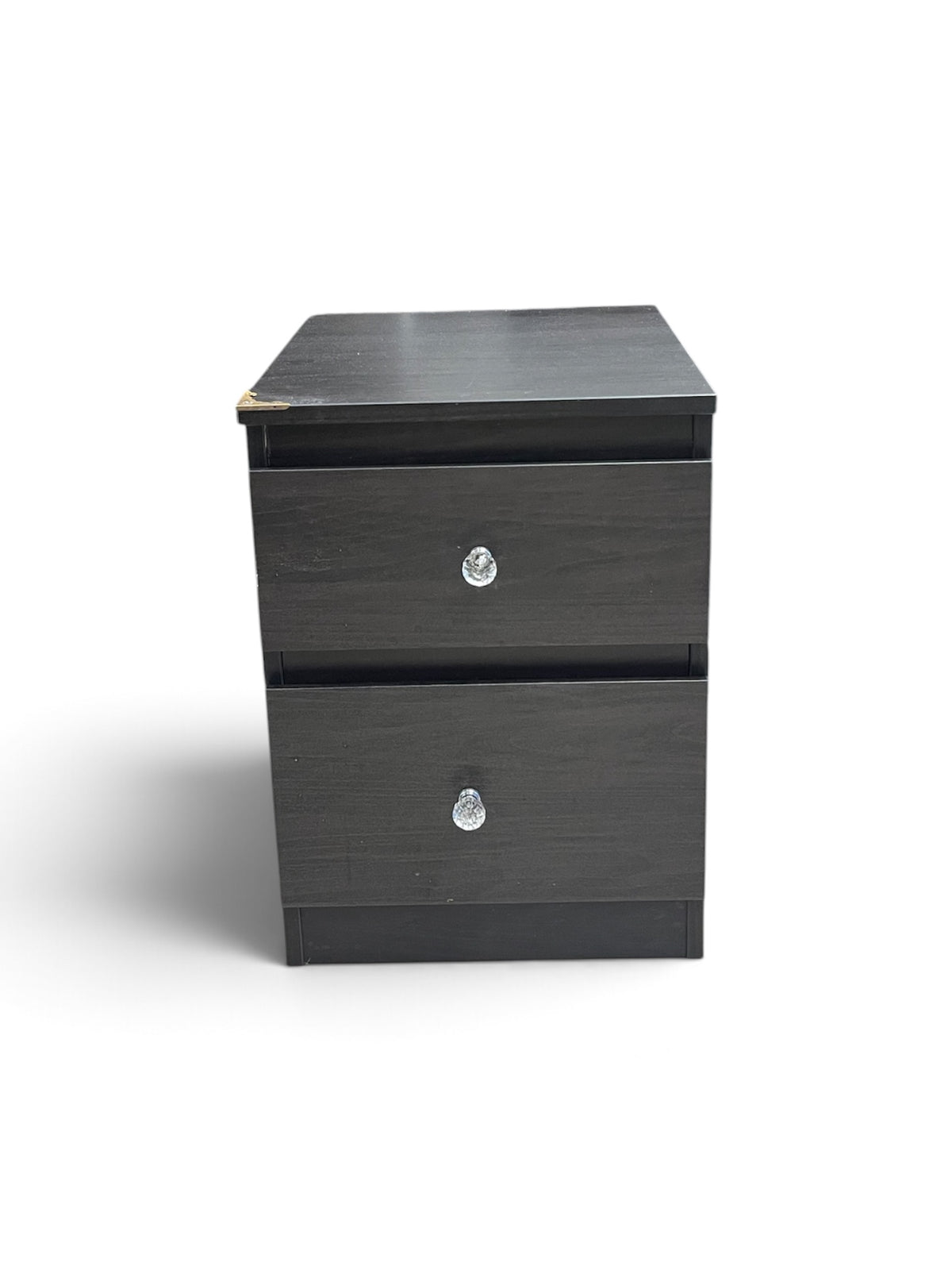Compact Black Nightstand with Crystal Knobs