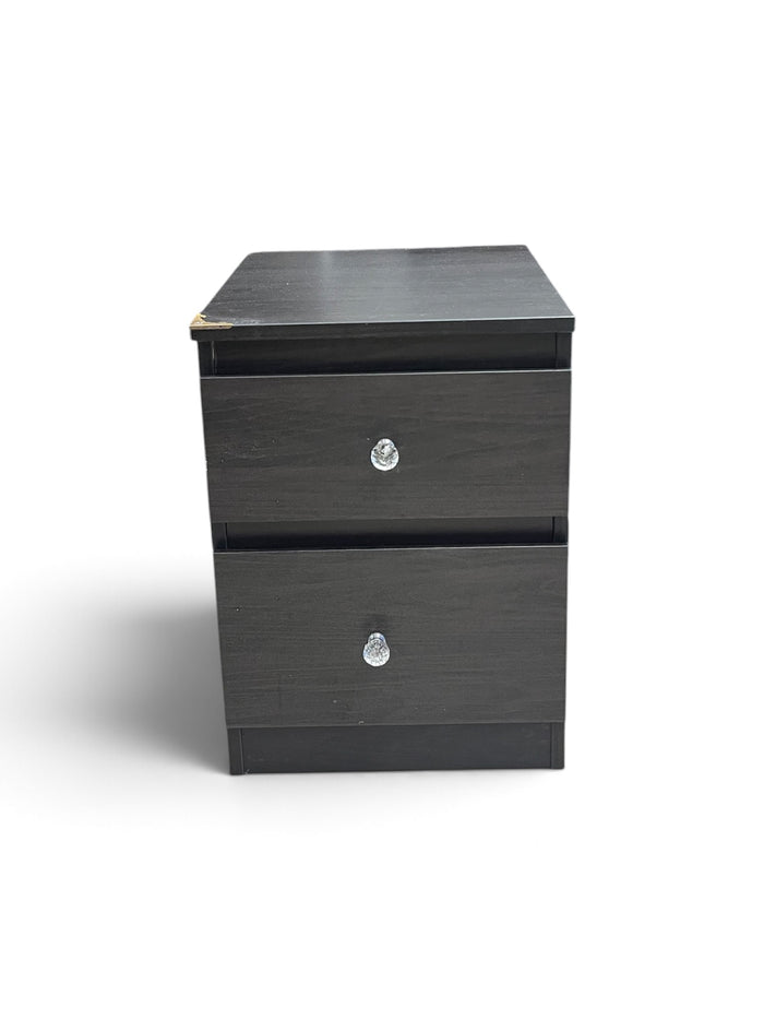 Compact Black Nightstand with Crystal Knobs