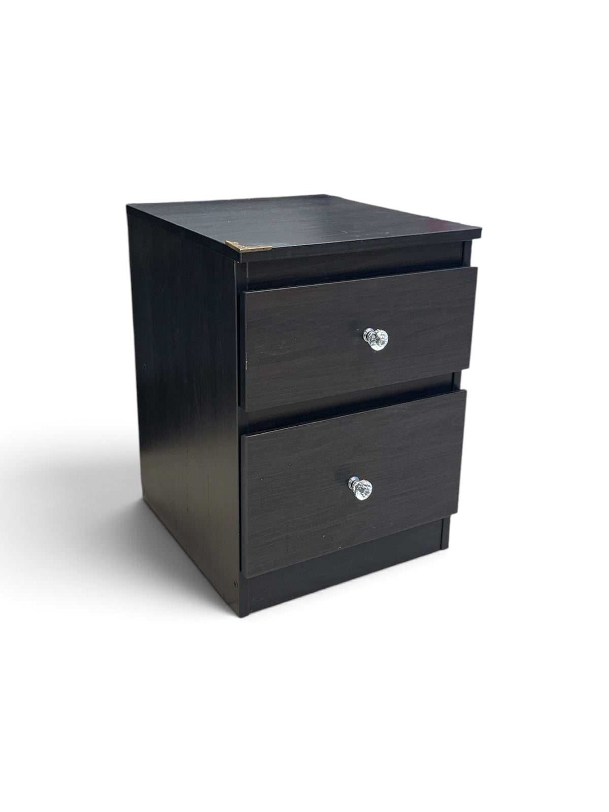 Compact Black Nightstand with Crystal Knobs