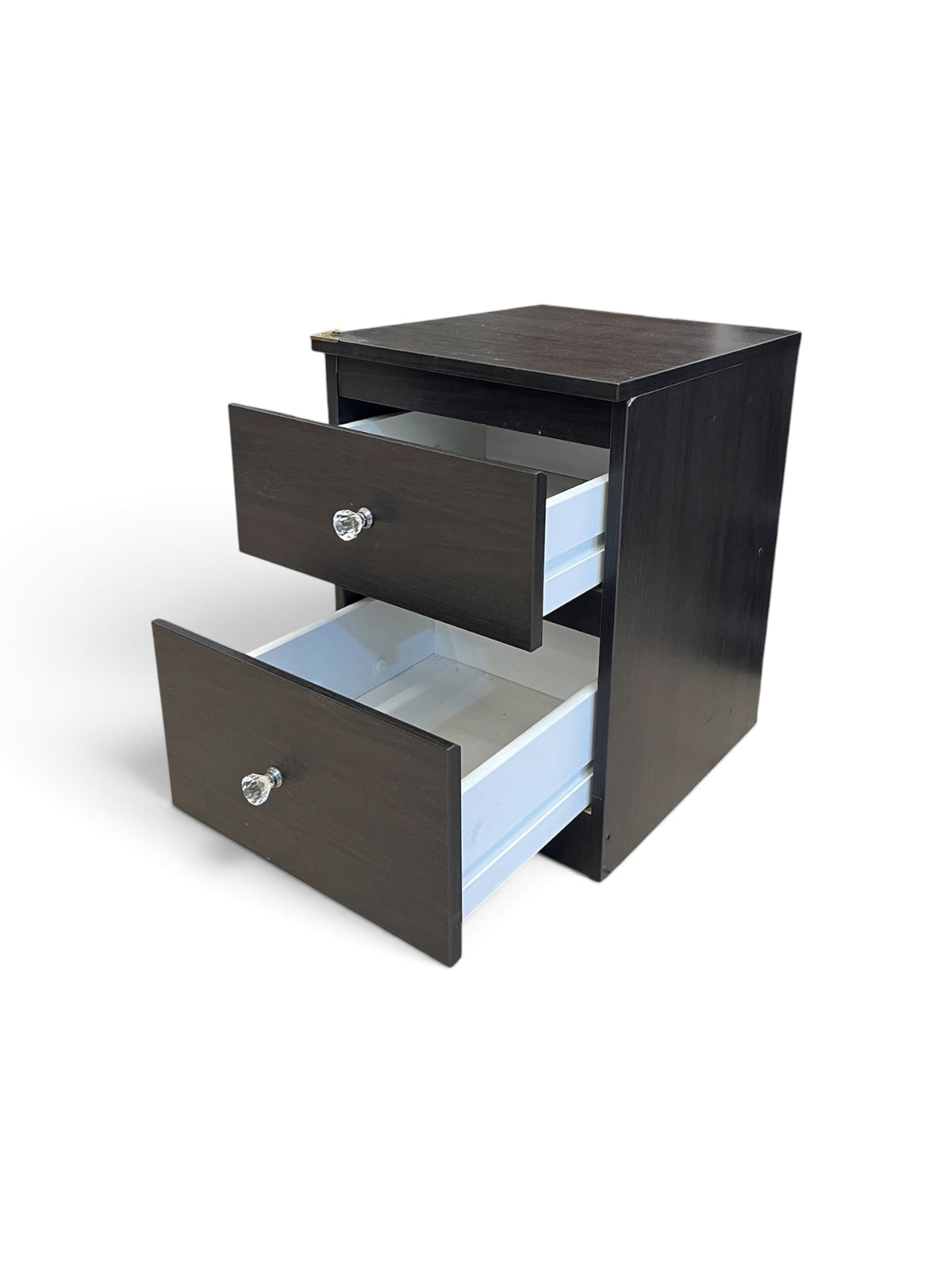 Compact Black Nightstand with Crystal Knobs