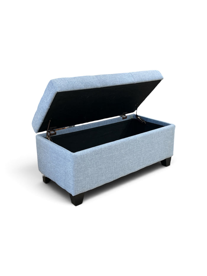 Light Grey Blue Tufted Storage Ottoman Bench