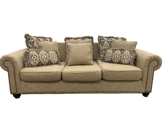Traditional Textured Woven Fabric Sofa in Taupe Hue
