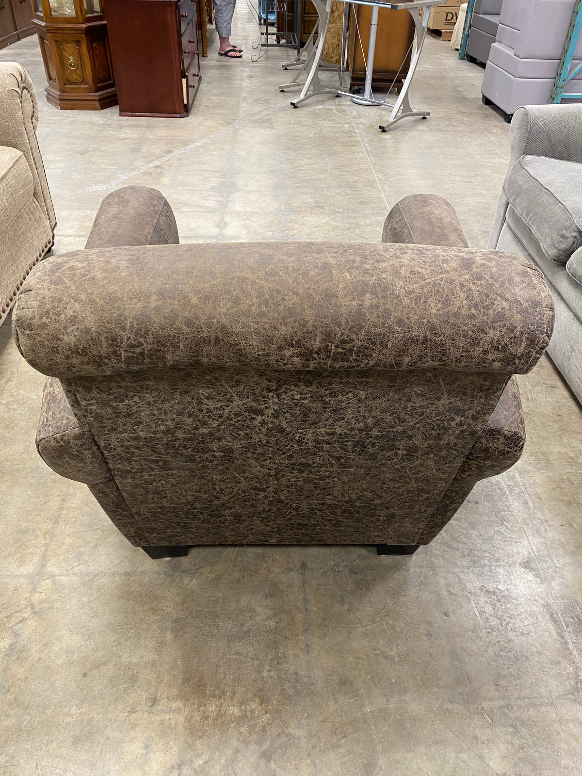 Chocolate Brown Distressed Faux Leather Armchair