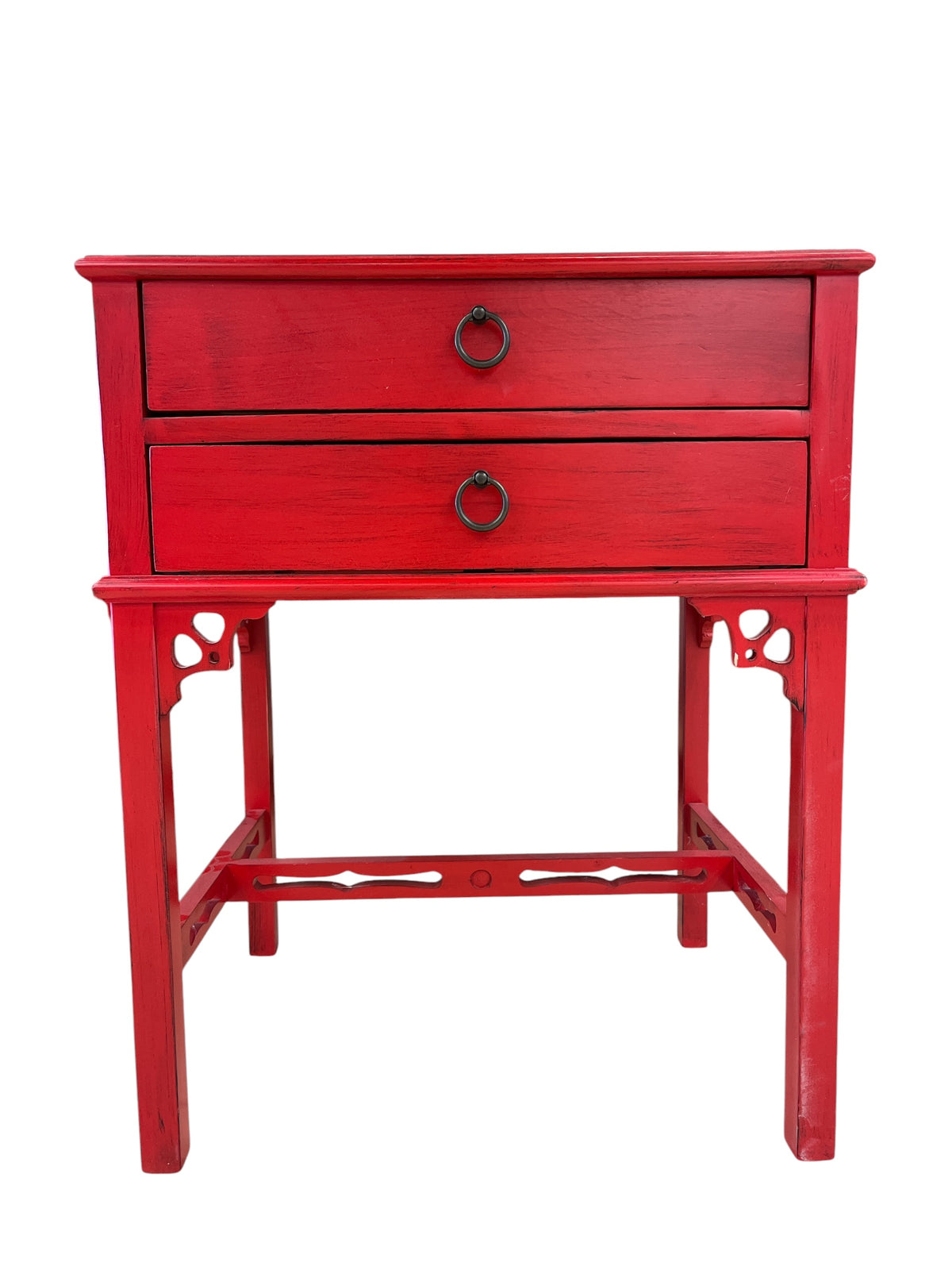 Red Wood 2 Drawer Side Table