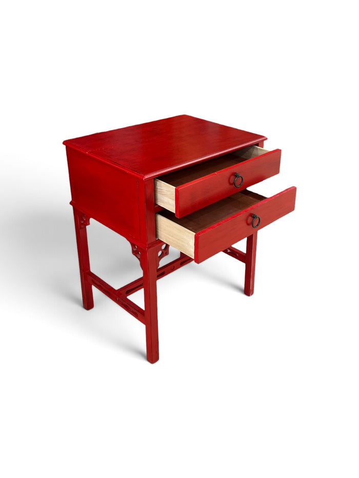 Red Wood 2 Drawer Side Table
