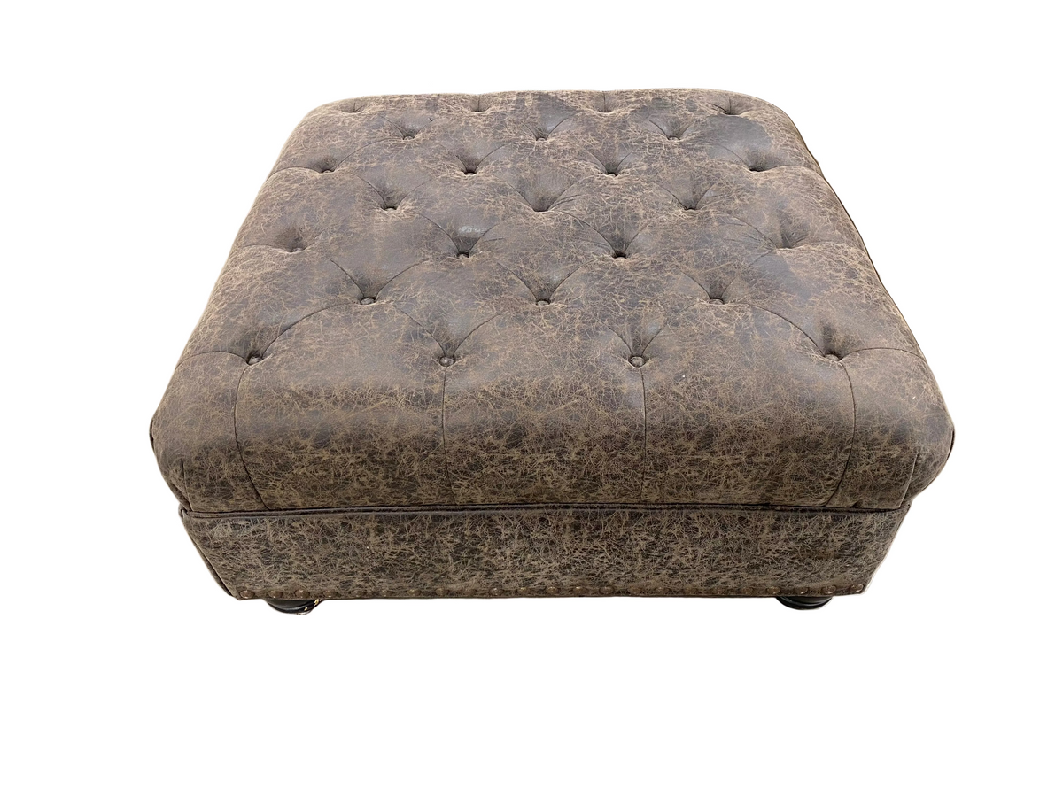 Chocolate Brown Distressed Faux Leather Ottoman