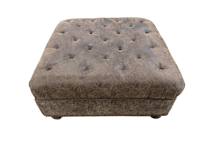 Chocolate Brown Distressed Faux Leather Ottoman