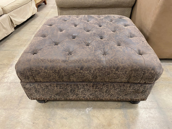Chocolate Brown Distressed Faux Leather Ottoman