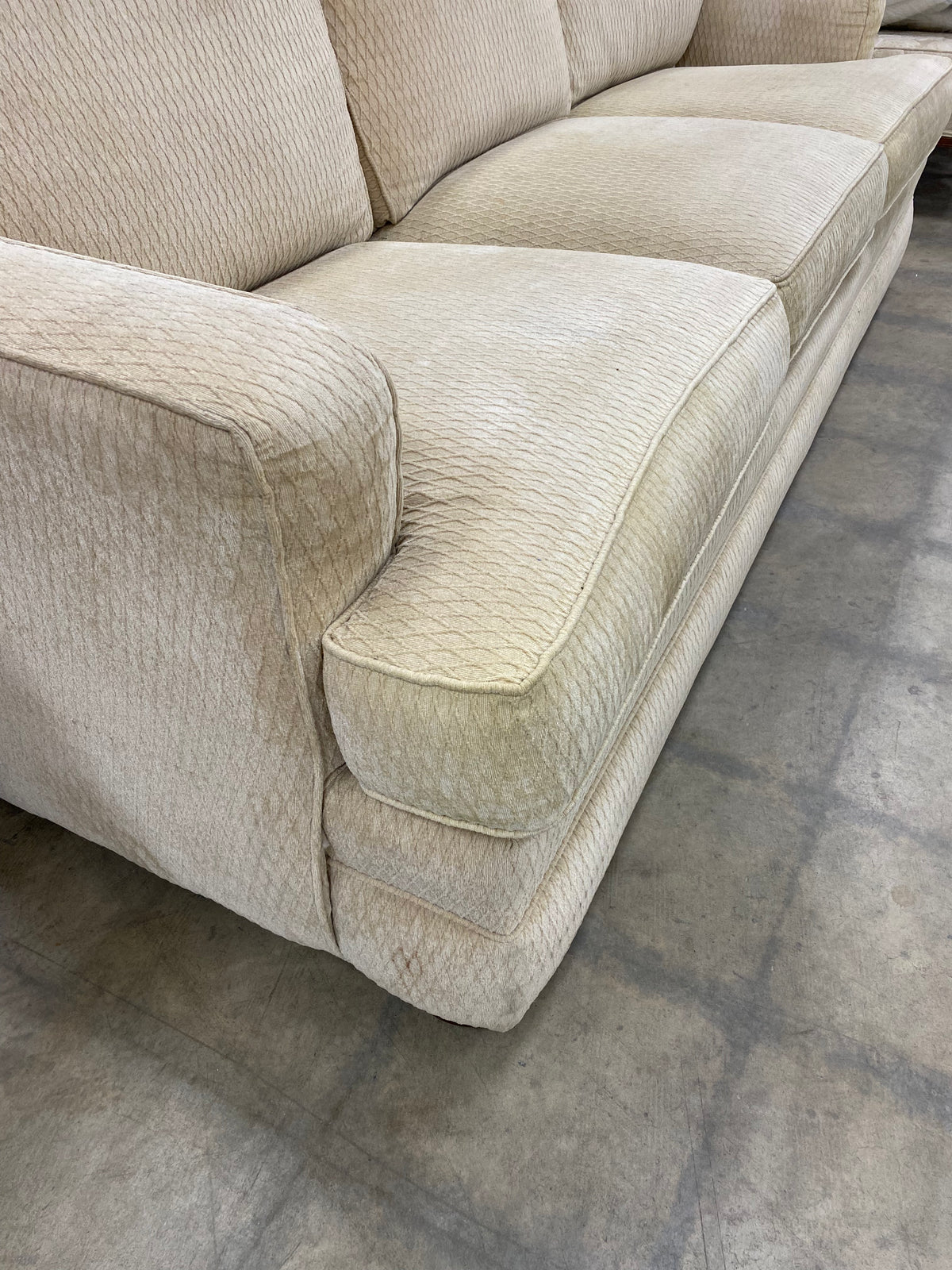 Cream Woven Fabric Three Cushion Sofa