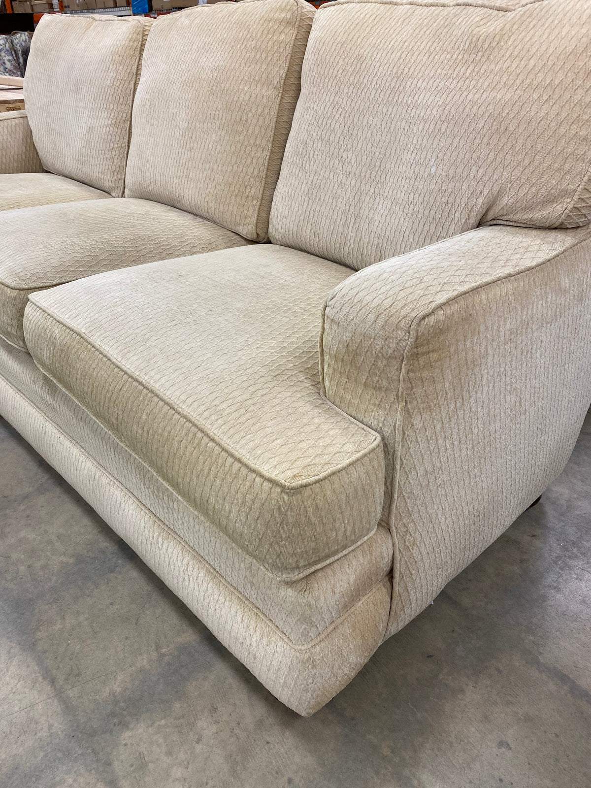 Cream Woven Fabric Three Cushion Sofa