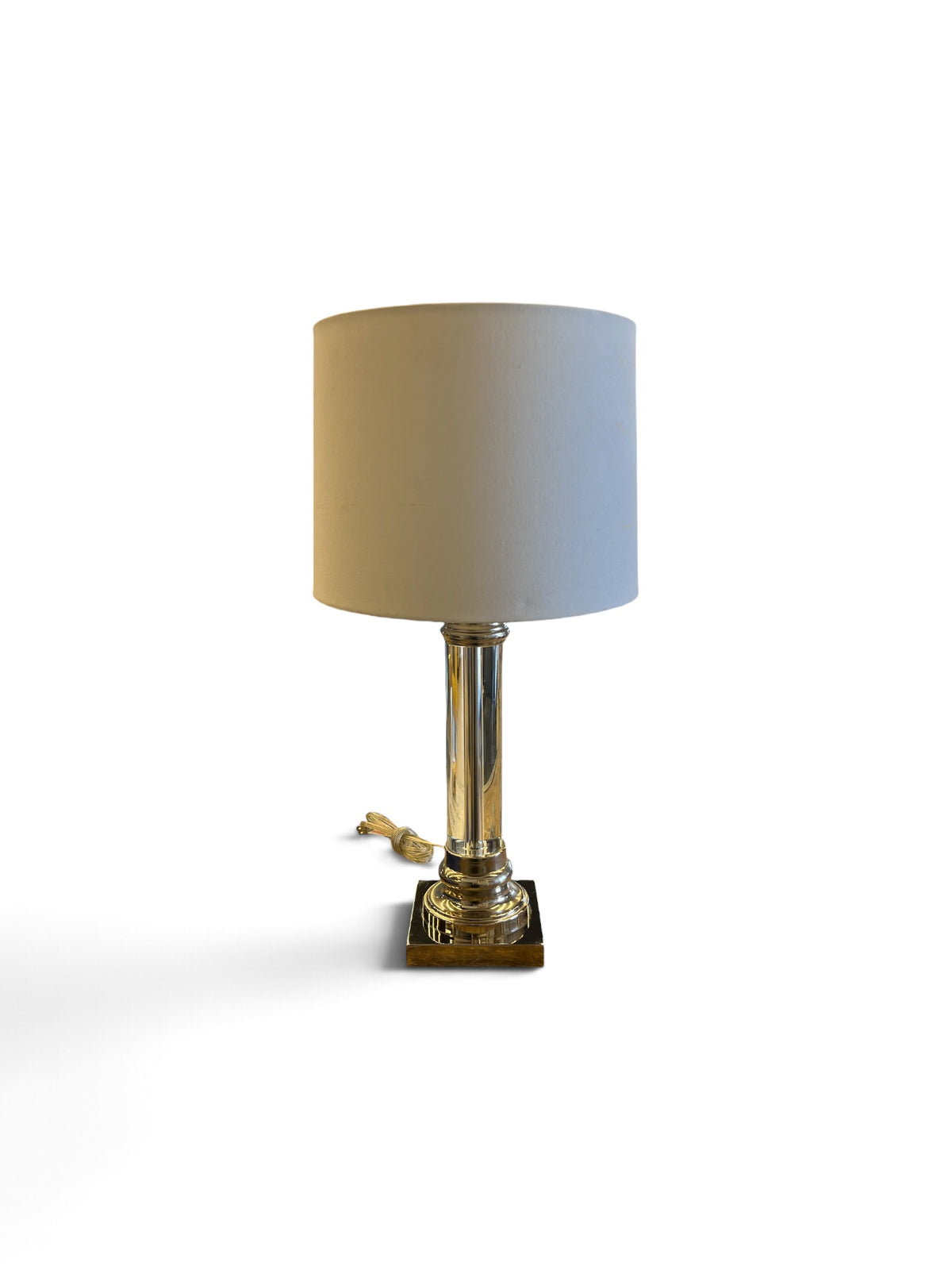 Chrome Column Table lamp with White Shade