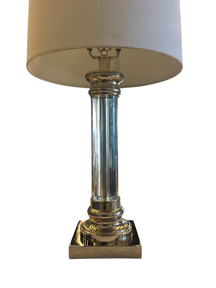 Chrome Column Table lamp with White Shade