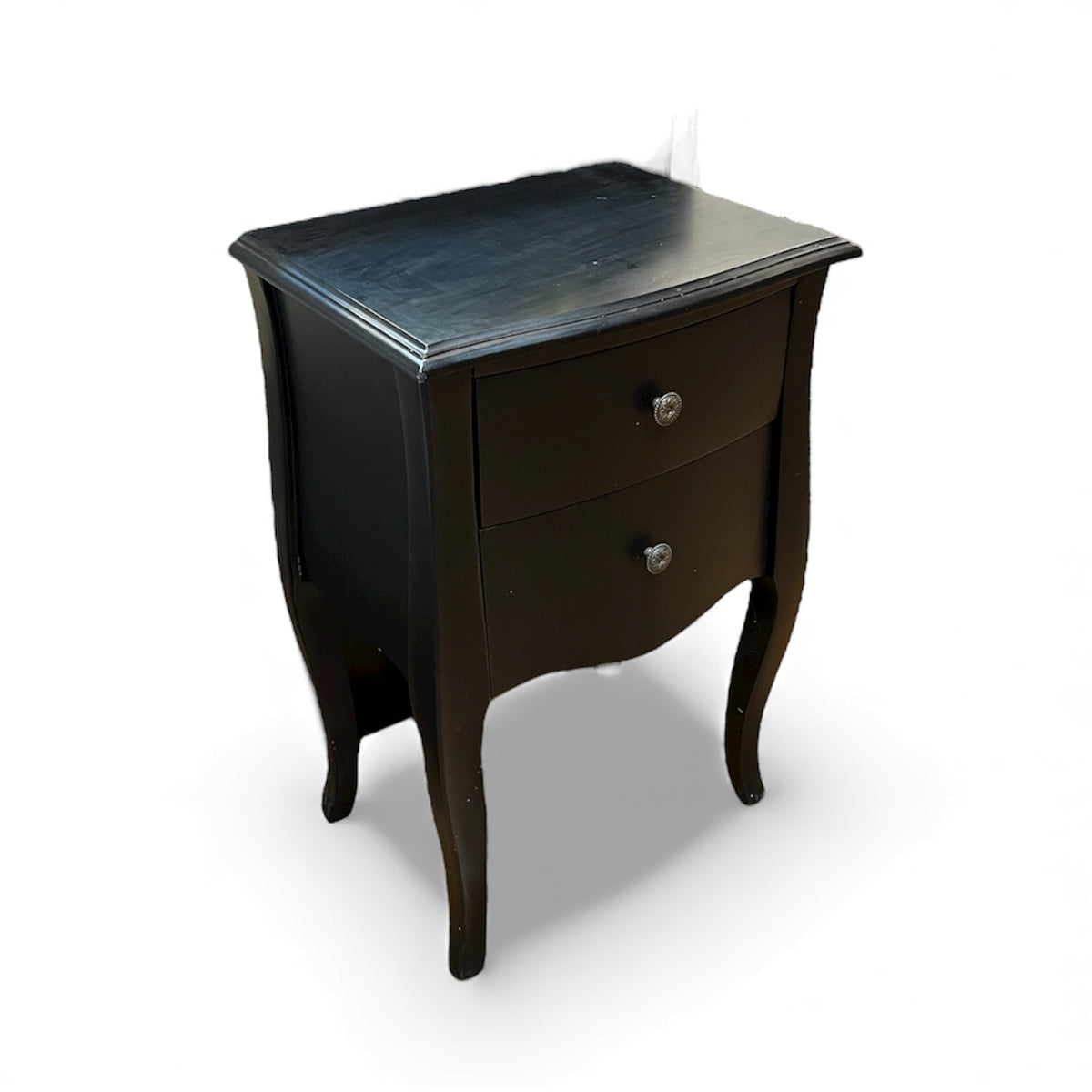 Black 2 Drawer Nightstand With Curved Legs
