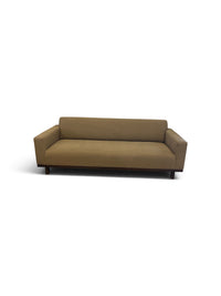 Olive Green Upholstered Sofa with Dark Wood Frame
