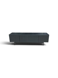 Modern Black Media Console Table with Fluted Doors