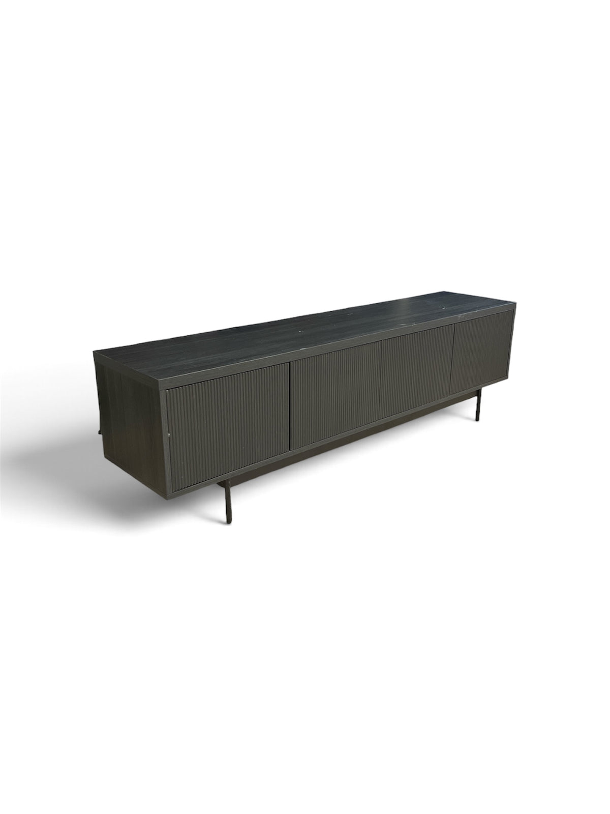 Modern Black Media Console Table with Fluted Doors