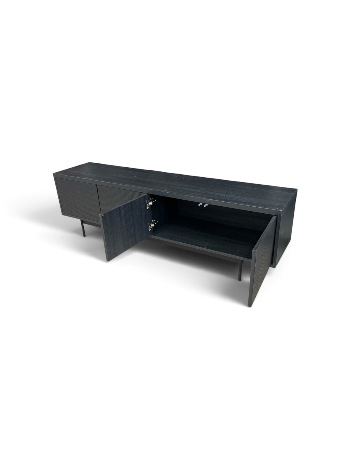 Modern Black Media Console Table with Fluted Doors
