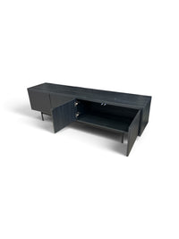 Modern Black Media Console Table with Fluted Doors