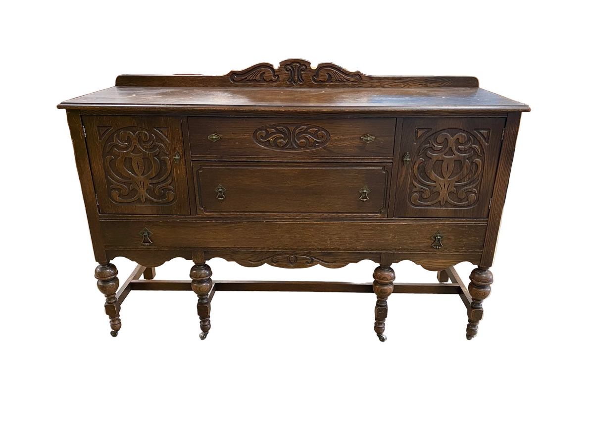 Geometric Scrollwork Oak Sideboard