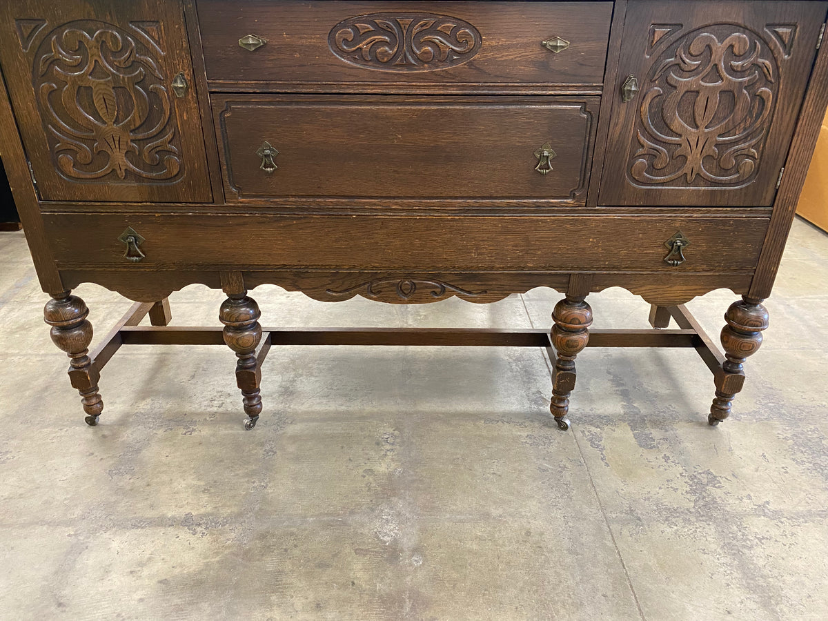 Geometric Scrollwork Oak Sideboard