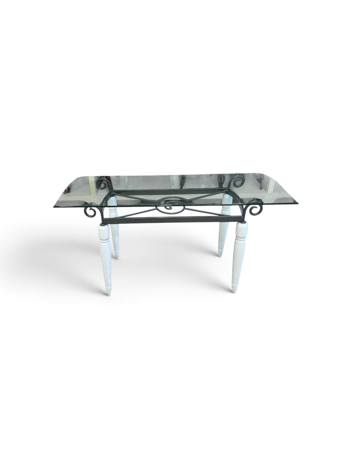 French country Cottage  Console Table with Decorative Metal Frame