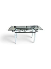 French country Cottage  Console Table with Decorative Metal Frame