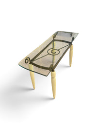 French country Cottage  Console Table with Decorative Metal Frame