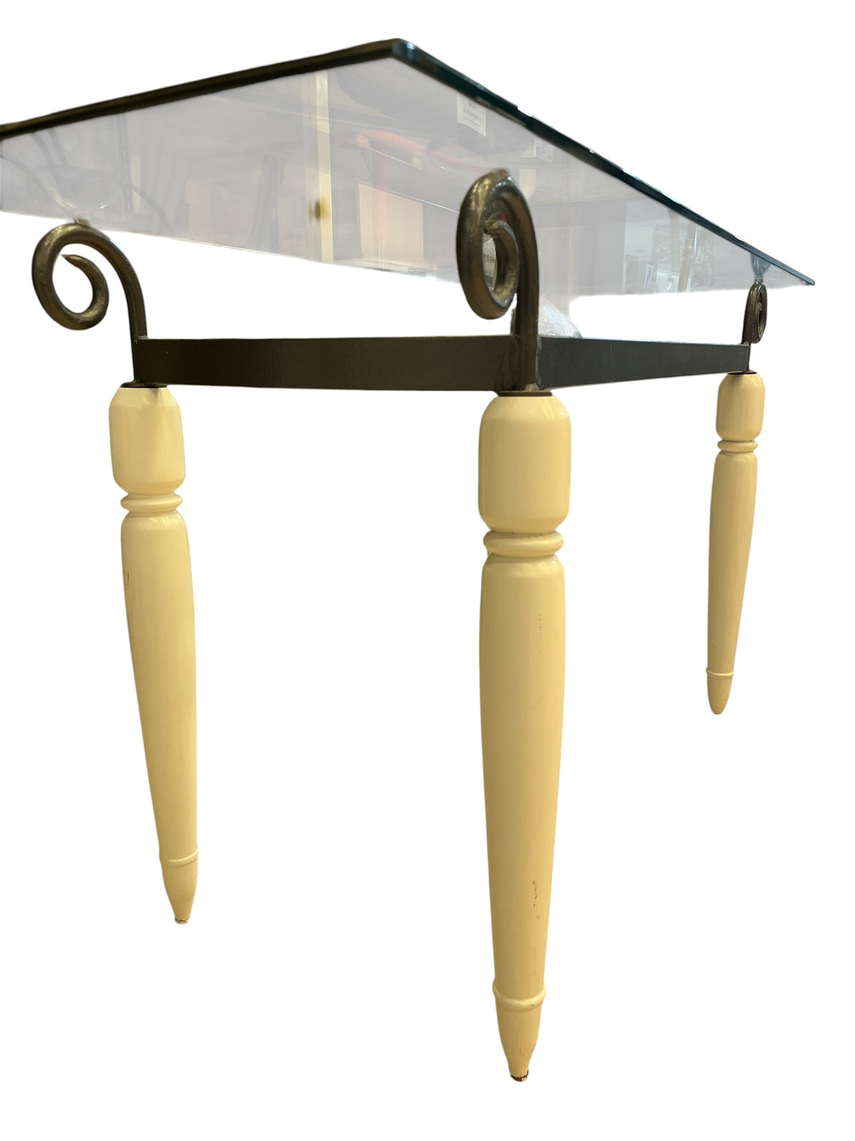 French country Cottage  Console Table with Decorative Metal Frame