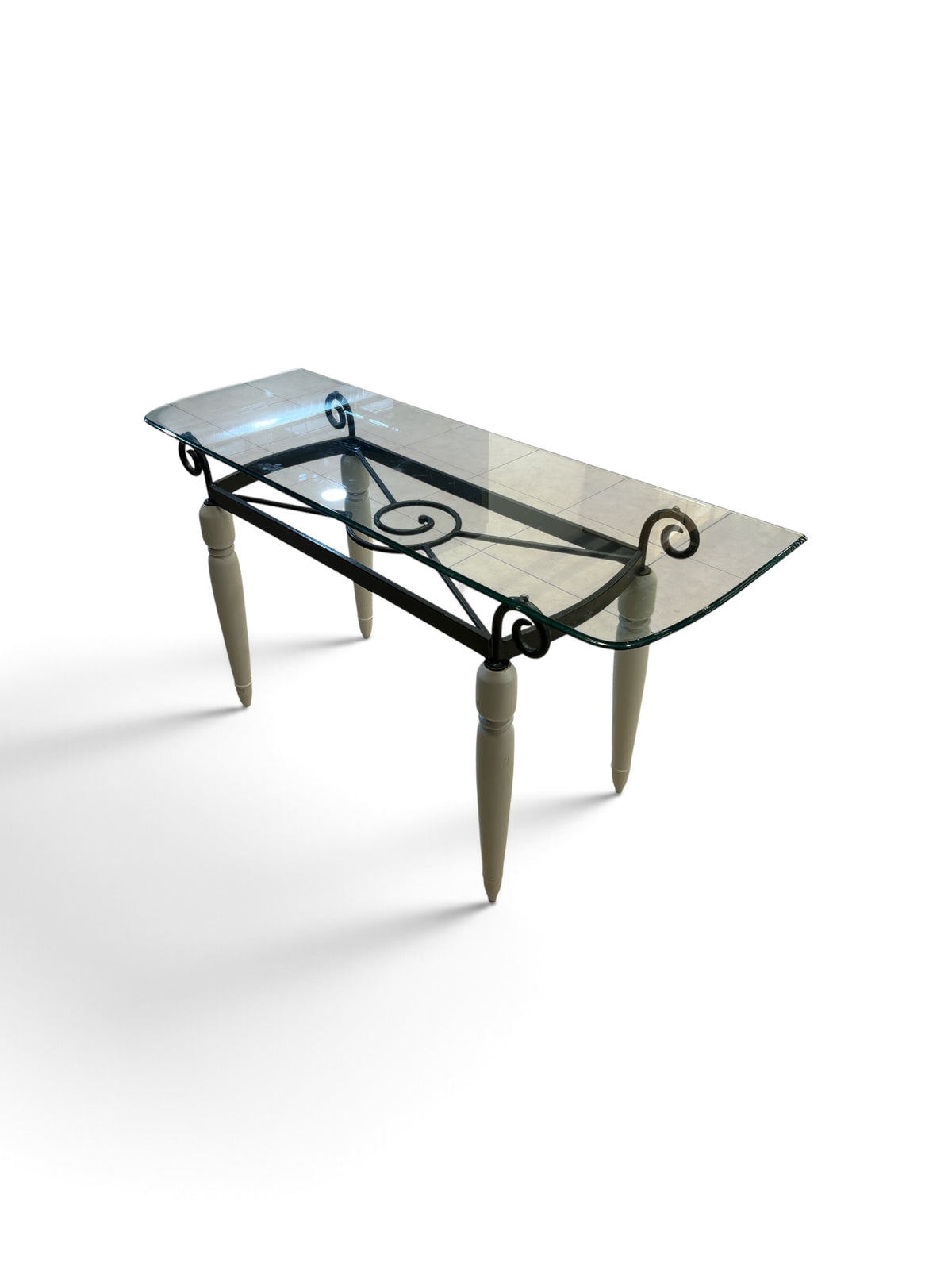 French country Cottage  Console Table with Decorative Metal Frame