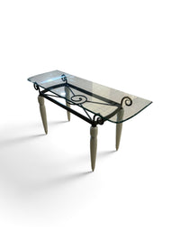 French country Cottage  Console Table with Decorative Metal Frame
