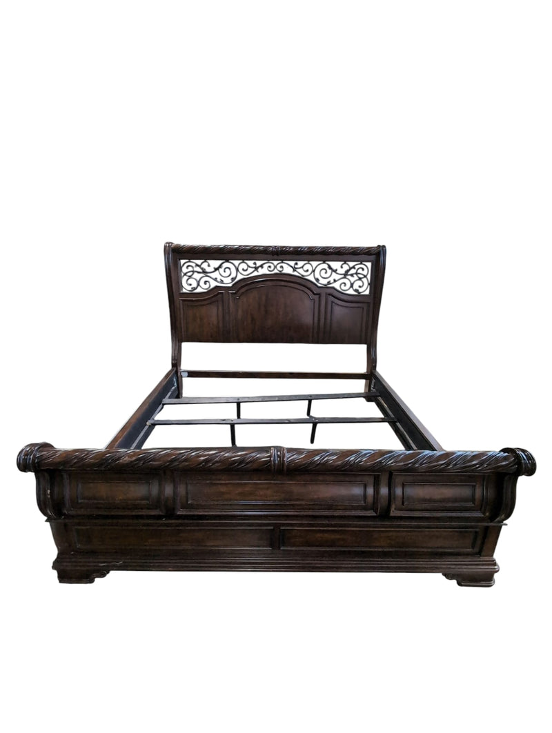 Solid Wood Sleigh Style King Size Bed Frame