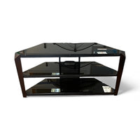 Black Glass & Dark Brown Wood TV Stand