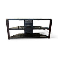Black Glass & Dark Brown Wood TV Stand
