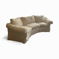 Half-Hexagon Curved Sofa with Cream Damask Upholstery