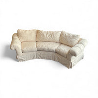 Half-Hexagon Curved Sofa with Cream Damask Upholstery